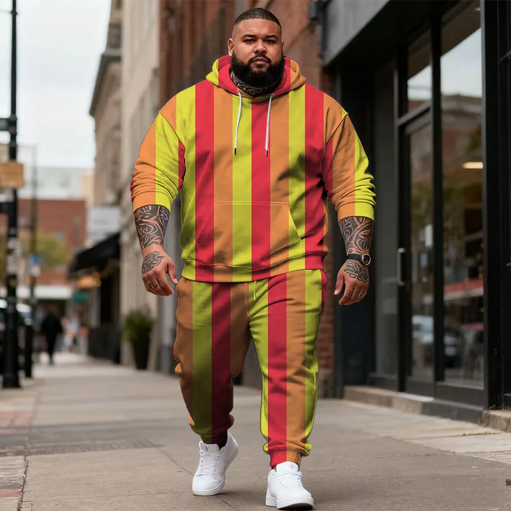 

S-9xl plus size Texture & Plaid-Themed Men's Hoodie Set - 2-Piece Casual Wear for Big & Tall Guys,