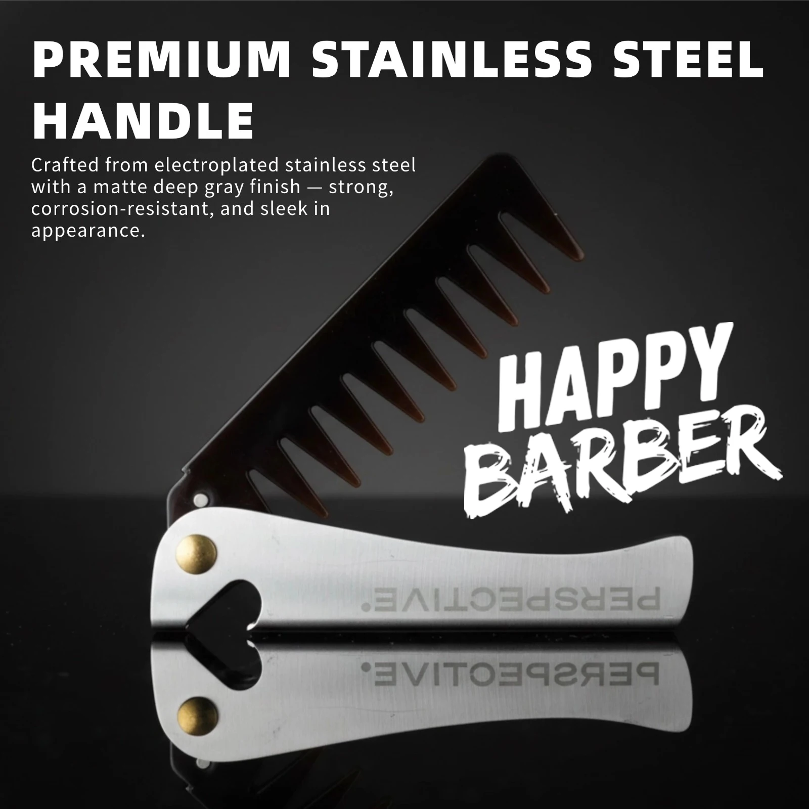 

Портативная ретро масляная головка с широкими зубьями, расческа из нержавеющей стали, складная мужская расческа для укладки бороды, парикмахерская, текстурированная расческа