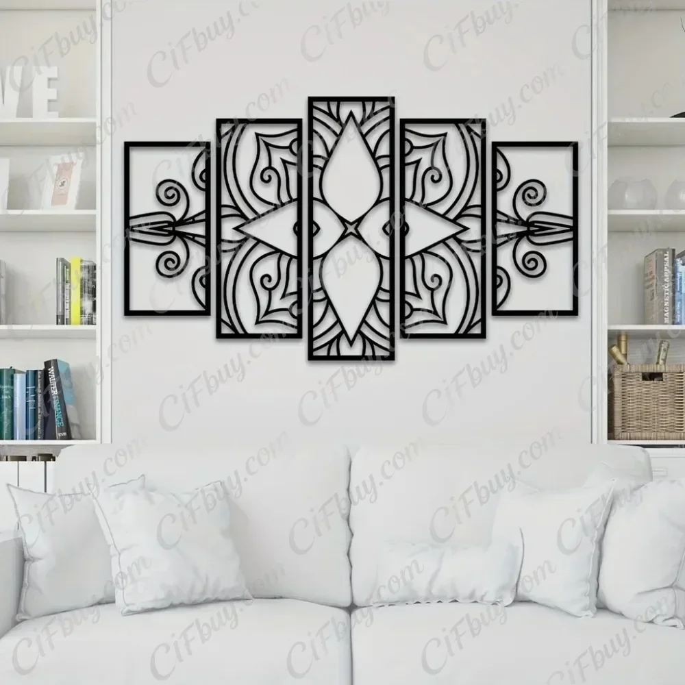 CIFBUY 5pc Laser Cut Mandala Metal Wall Art Set Iron Hanging Sculpture Boho Spiritual Living Room Bedroom Home Decor Plaque
