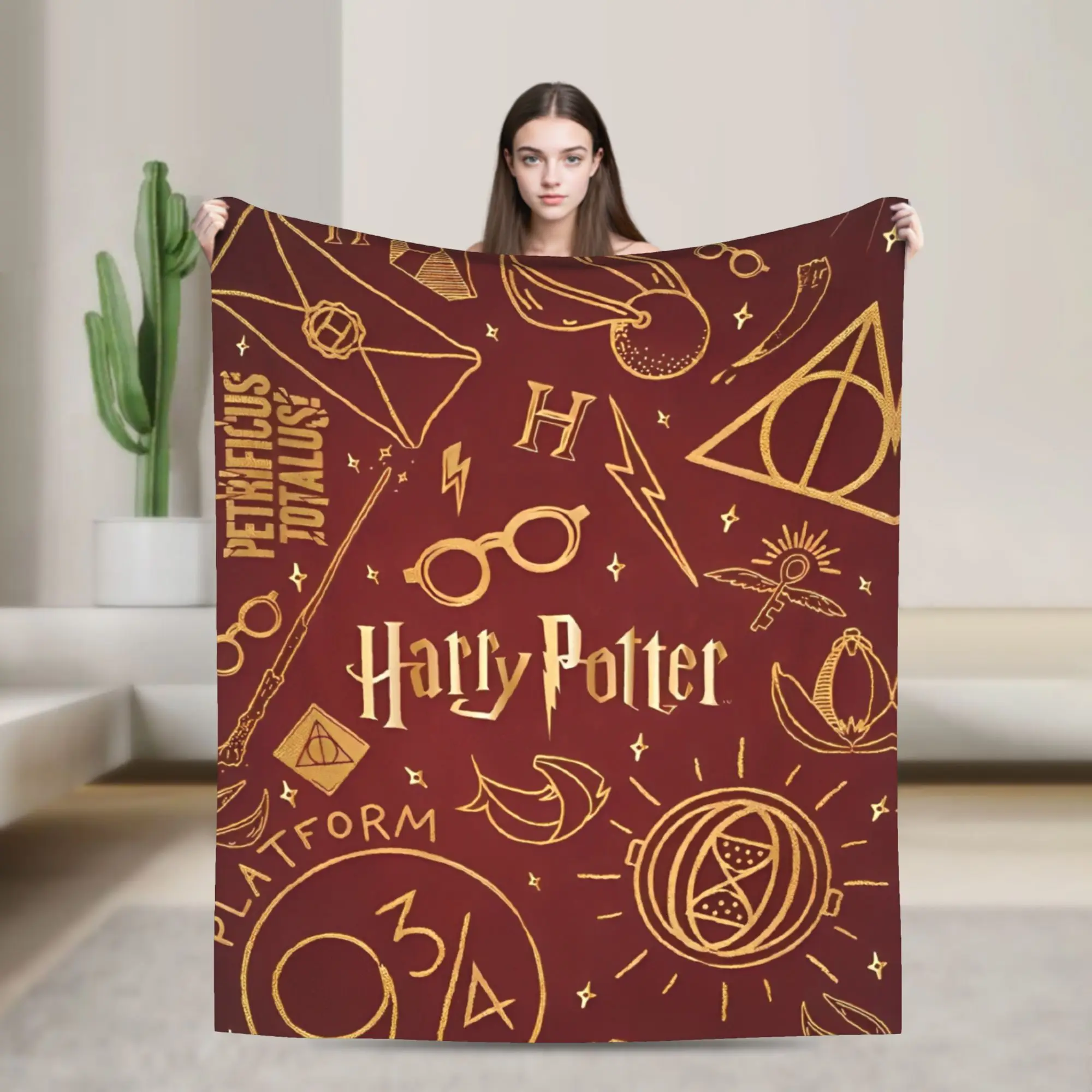 Manta de franela con temas de Harry Potter, manta de fantasía de mago para ropa de cama, colcha cálida para exteriores