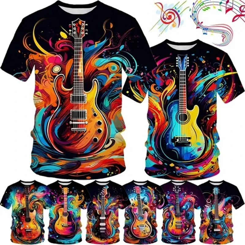 

New Guitar 3d Printed T-shirt Funny Fashion Men's Women Chilren Street Trend Short-sleeved Top Cool T Shirts Casual Fashion Tees