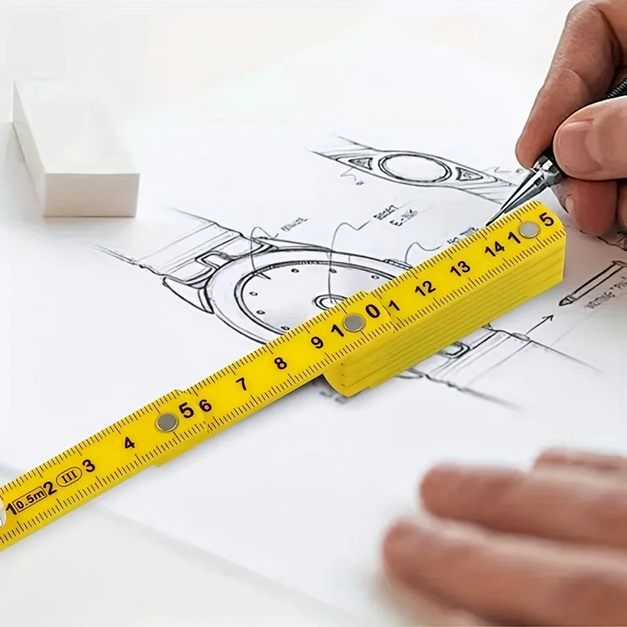1pc Multifunctional ABS Plastic Folding Ruler,50cm/19.69in,10-Fold with Keychain,Compact and Portable,Folding Ruler Drawing Tool