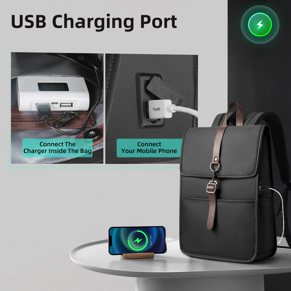 Mochila de negocios clásica HK para hombre, bolso informal para ordenador portátil de 15,6 pulgadas con USB, mochilas escolares impermeables para la universidad, mochilas de trabajo y oficina