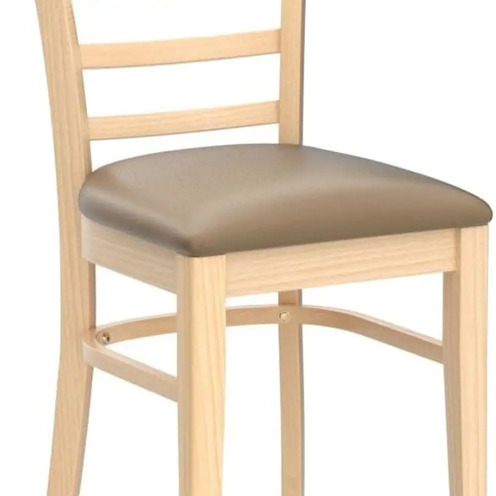 Par de cadeiras de jantar em carvalho malaio sólido com assentos acolchoados em couro PU e degraus de escada de madeira em acabamento em carvalho natural, montagem