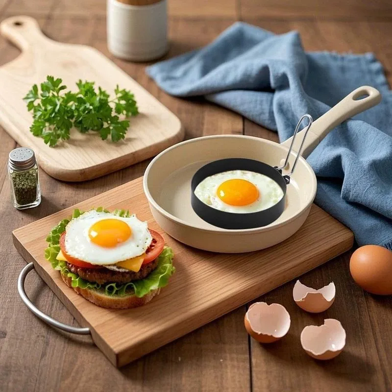 Stainless Steel Non-stick Round Pancake Mold Omelette Ring Mold Portable Breakfast Sandwich Burger Tool Cooking Kitchen Gadgets