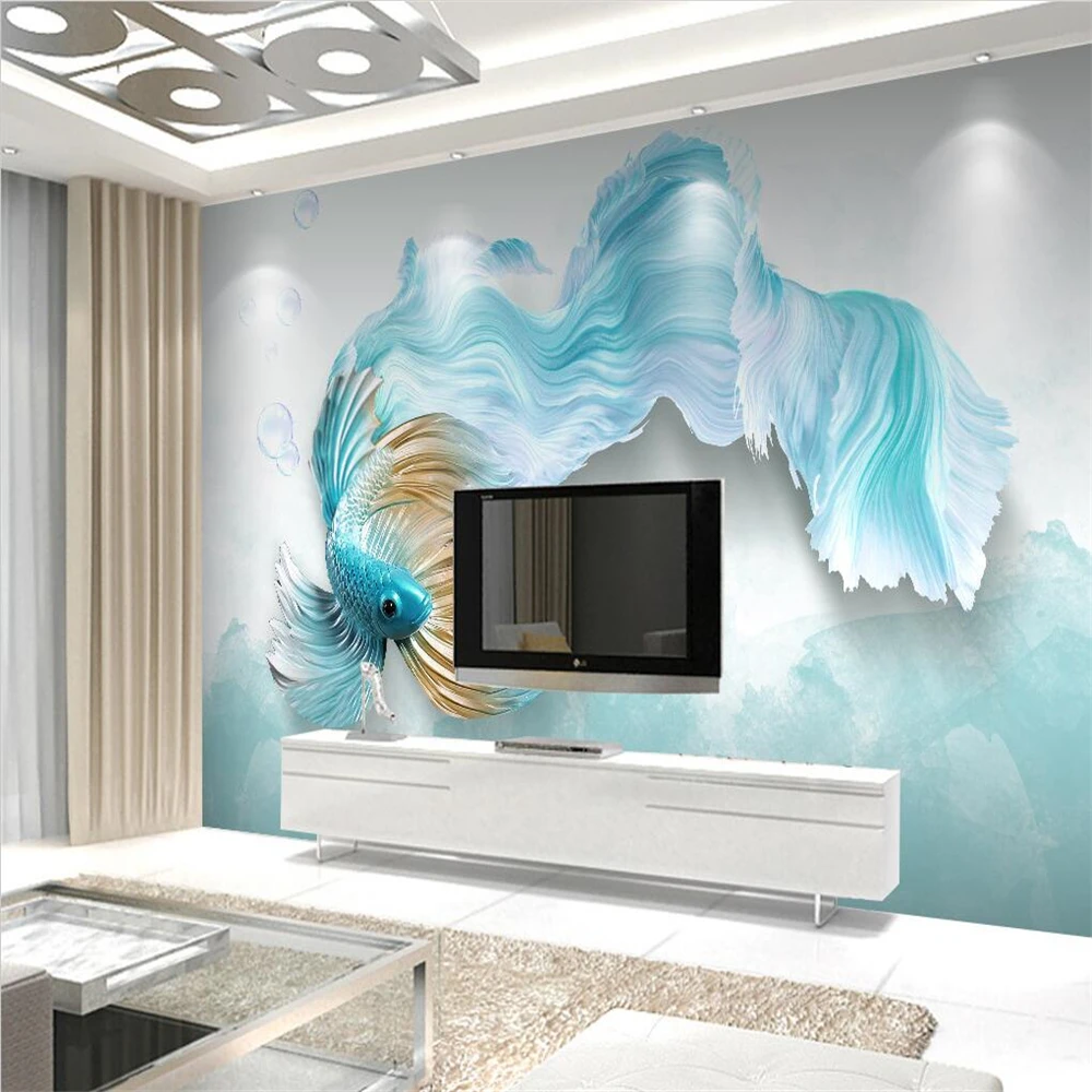 

Custom Abstract blue guppy Murals Wallpapers for iving Room TV Sofa Bedroom TV Backdrop 3D Wall paper Papel De Parede