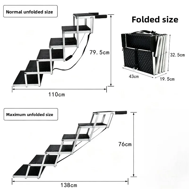 Portable Aluminum Folding Dog Stairs for Car SUV Outdoor Pet Steps Collapsible Travel Ladder