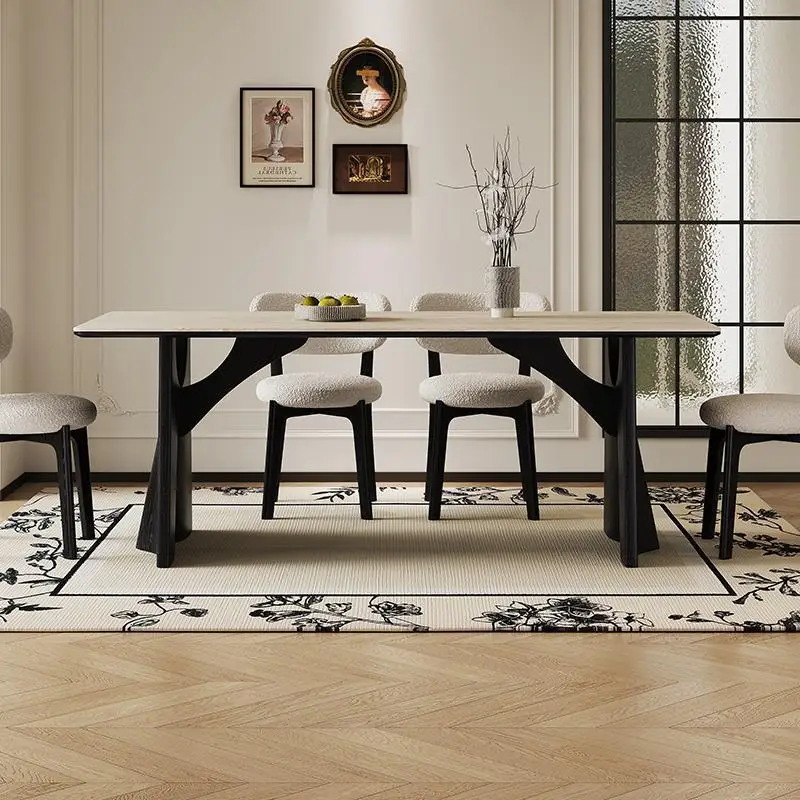 Delifeng rock slab dining table small household modern simple French retro style rectangular ash wood dining table and chairs