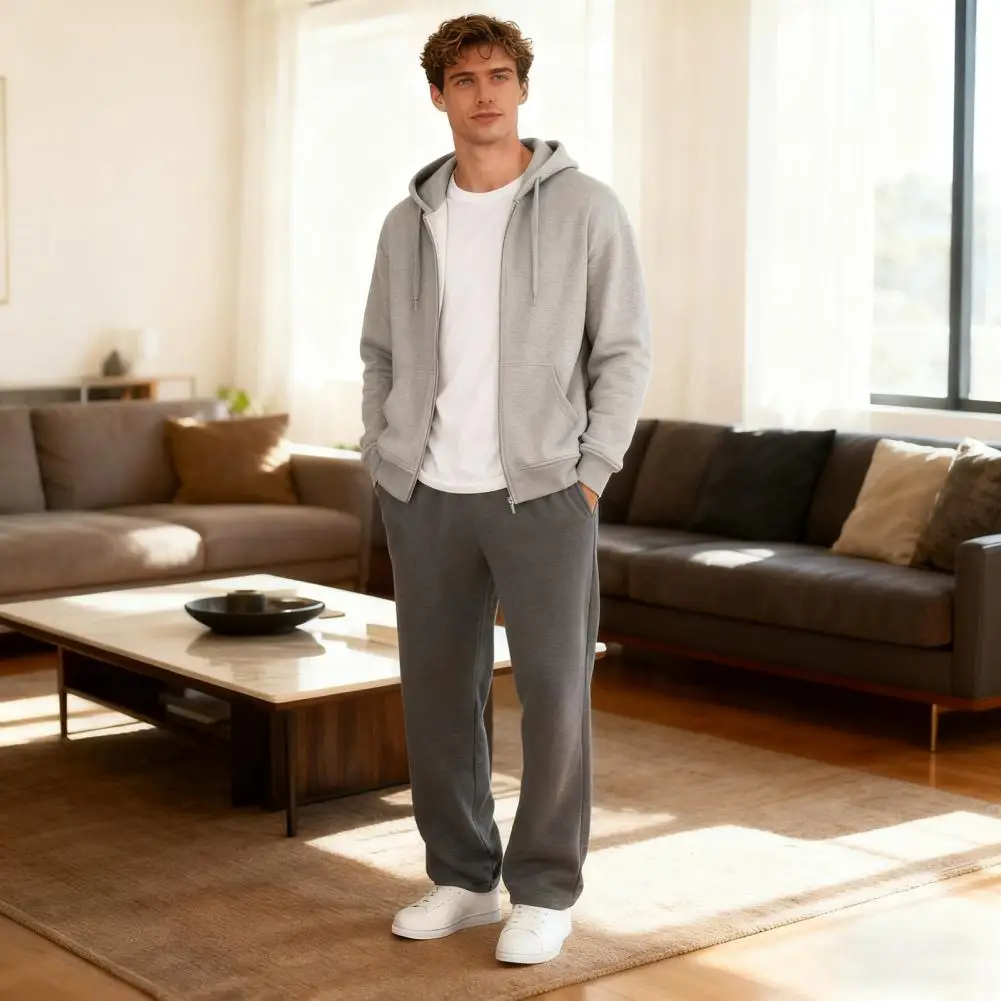 2025 الرجال واسعة الساق Sweatpants الخصر الرباط مستقيم الساق فضفاض بنطلون بنطلون رياضي غير رسمي تشغيل السراويل مستقيم الركض بانت #3