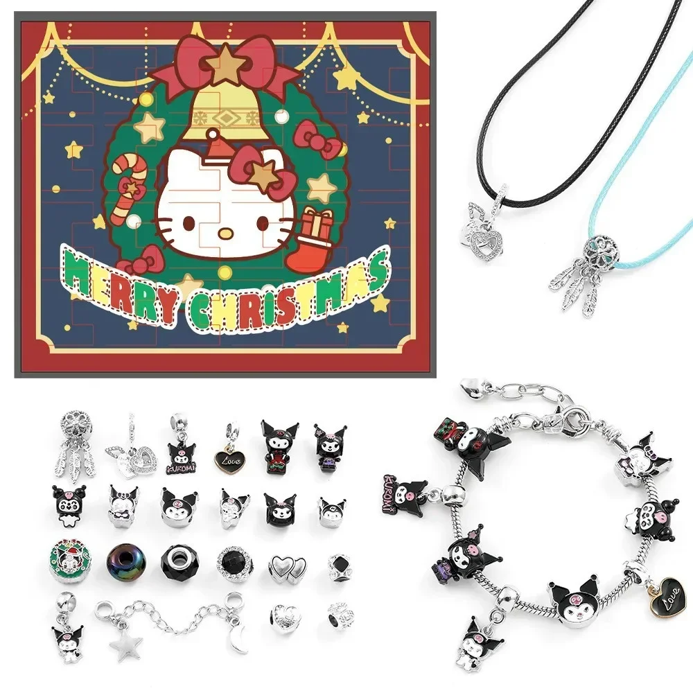 Nowy Disney Stitch świąteczny kalendarz adwentowy Hello Kitty kalendarz adwentowy odliczanie DIY biżuteria bransoletka naszyjnik Making świąteczny prezent