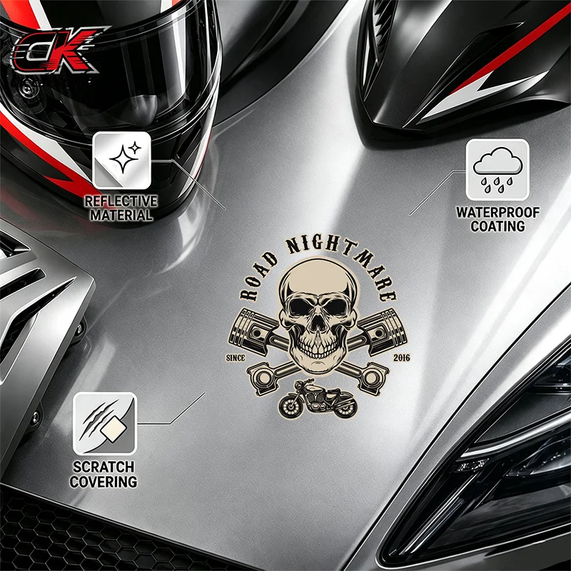 Road Nightmare Skull Crossed Pistons Motorcycle Vintage Biker Graphic Design