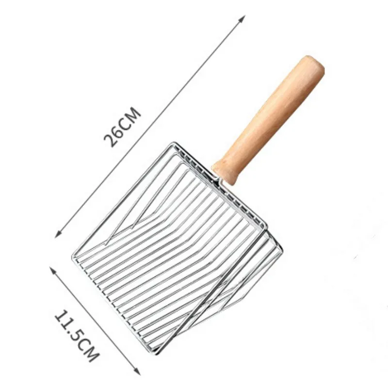 Cat Litter Shovel Stainless Steel Cat Litter Scoop Wooden Handle Cats Sand Shovel Metal Sand Scoop for Cats Toilet Cleaning Tool