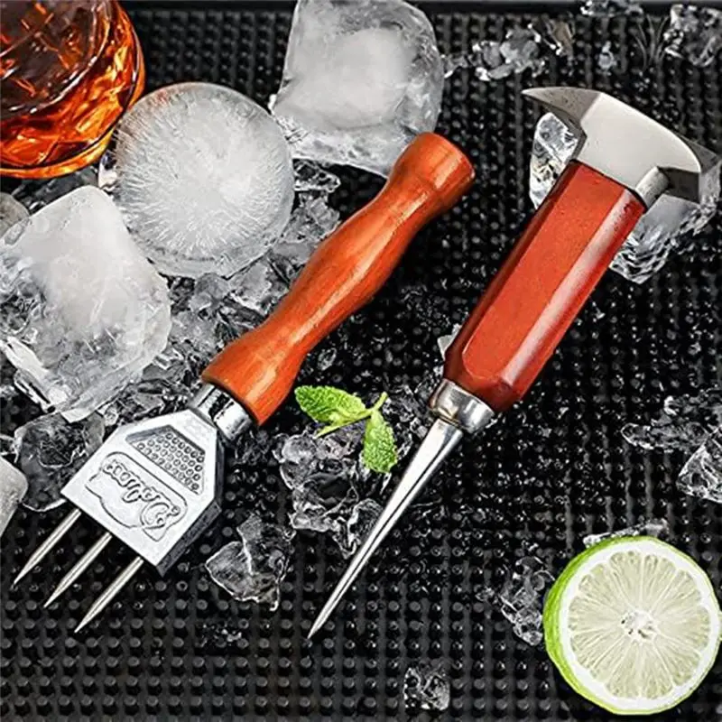 A56K 2PCS Ice Pick Set Ice Chippers with Wood Handle, Ice Crusher Ice Tong perfect for Bars, Bartender. Best Carving Tool