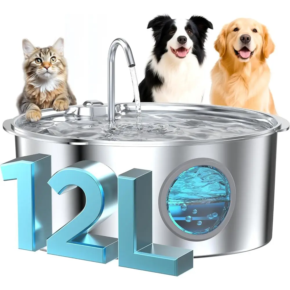 

Large Capacity Stainless Steel Dog Fountain - 3.2 Gallon Quiet Water Dispenser for Big Dogs, Cats, and Multi-Pet Households