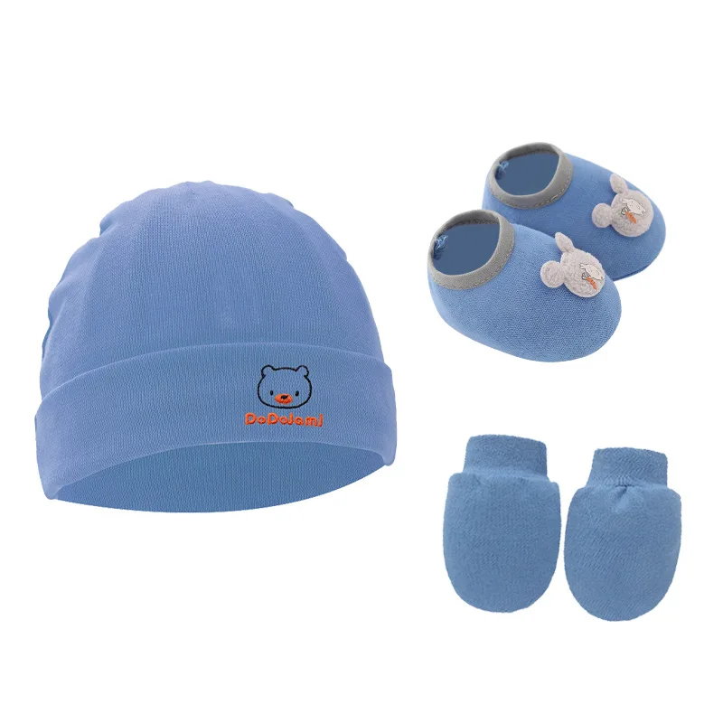 3pcs Cotton Baby Beanie for Newborn Baby Bonnet Gloves Socks Set Baby Hat for Girl Boy New Born Gift Cartoon Cap