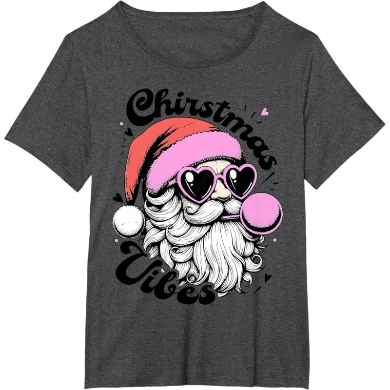 Camiseta vintage rosa Papai Noel vibrações de Natal soprando bolha Pjs