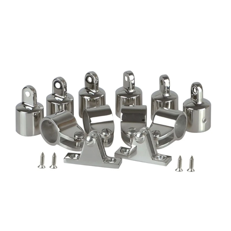 12PCS Boat Accessories Universal 3-Bow Bimini Top 316 Stainless Steel Marine Hardware Set Deck Hinge Jaw Slide Eye End Fitting