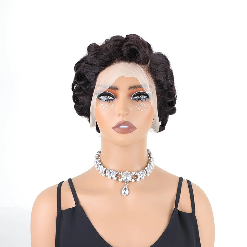 Dames kant kort krullend zwart dames synthetische pruik