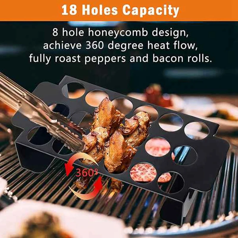 2PCS 18 Hole Black Chili Grill Stainless Steel BBQ Chili Grill  Jalapeno Popper Rack With Handles