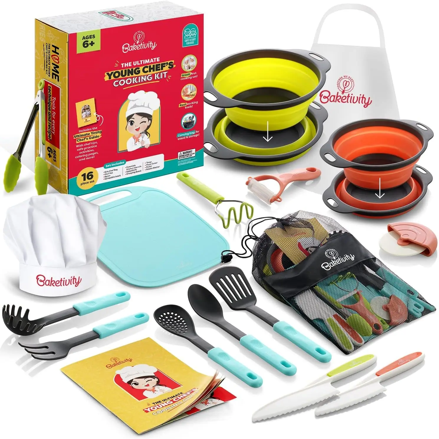 

Complete Junior Cooking Set with Real Utensils for Kids - Includes Bowls, Cutting Board, Knife & Apron