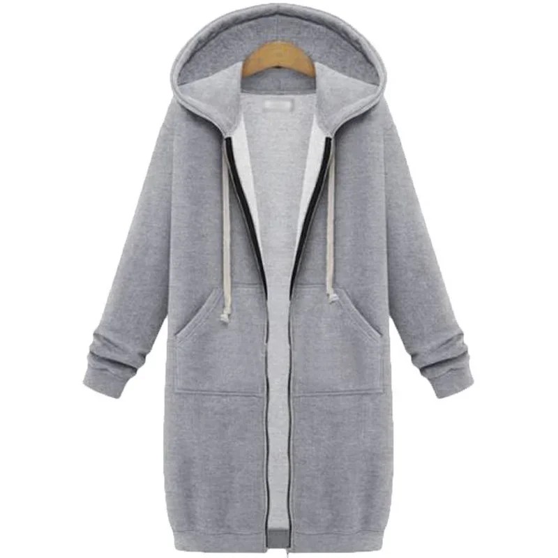 Women's Long Hooded Sweatshirt Plus Size Spring Autumn Hooded Jacket Loose Windbreaker Pocket Cotton Top Coat Fashion Leisure