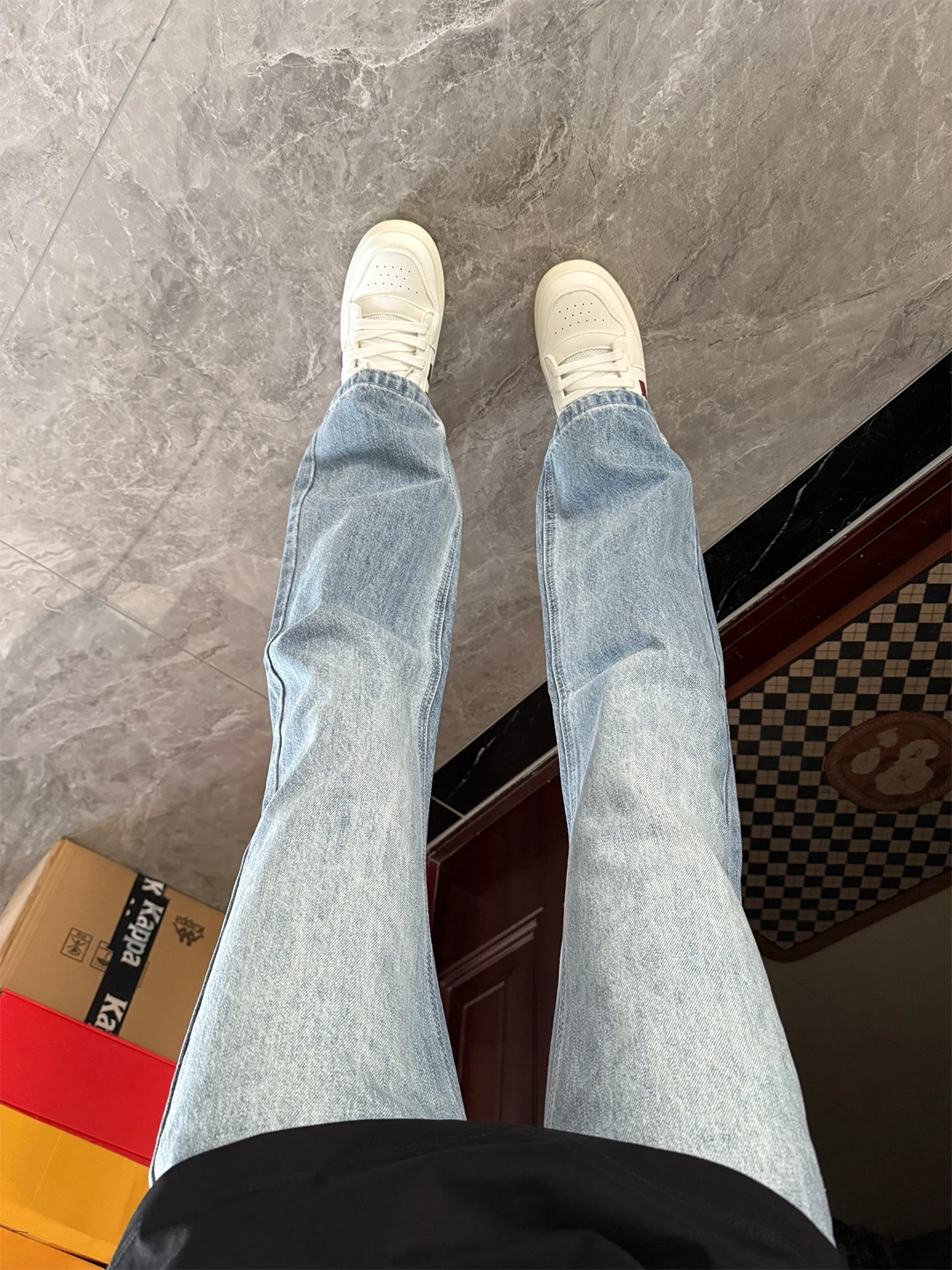 

Light Blue Men's Straight Leg Jeans High Street OOTD Micro Flare Pants Wear Resistant Youth Trend mid Waist Zipper Fly