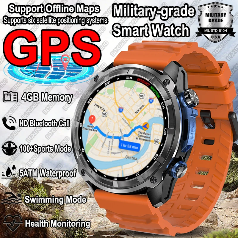 

2025New T-Rex Military Smartwatch Men Built-in GPS Offline Map 860 mAh Battery 4GB Memory 5ATM Waterproof Swimming Smart Bracele