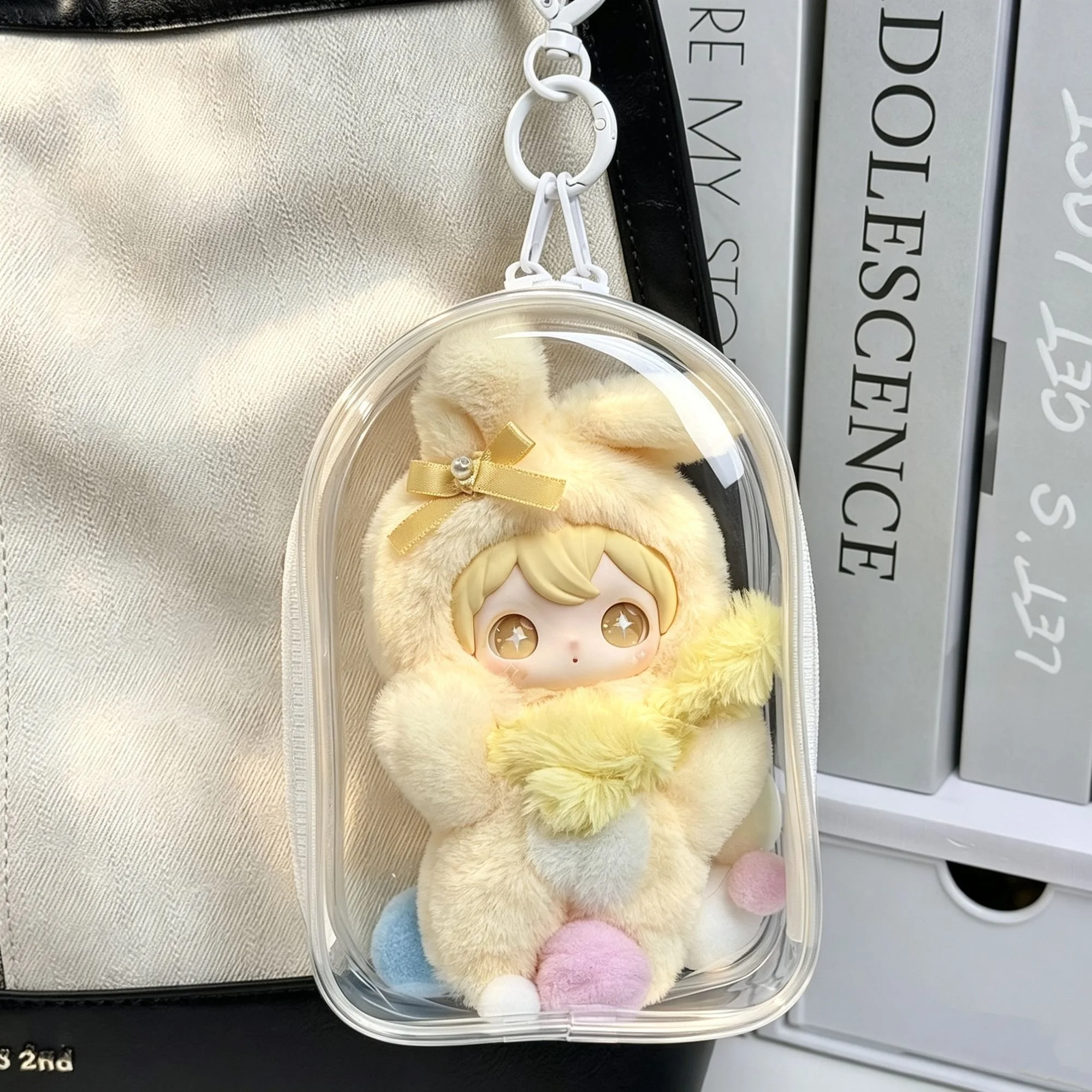 透明保護ケース、クリア収納バッグ、10~15cmの漫画人形用、キーホルダー付き、防塵、コレクション展示用オーガナイザーボックス 1