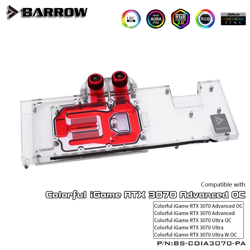 BARROW Water Block for Colorful IGame RTX 3070 Advanced / Ultra W OC GPU Card Copper Cooler Radiator BS-COIA3070-PA