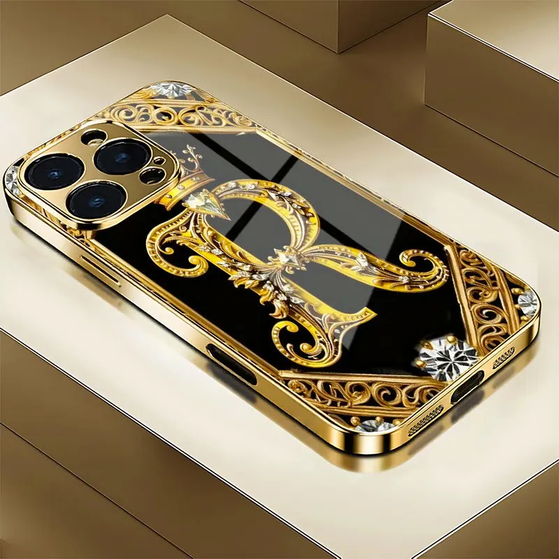 

Trendy luxury painted pattern electroplated glass phone case for iPhone 17/16/15/14/13/12/11 PRO PROMAX phone accessories