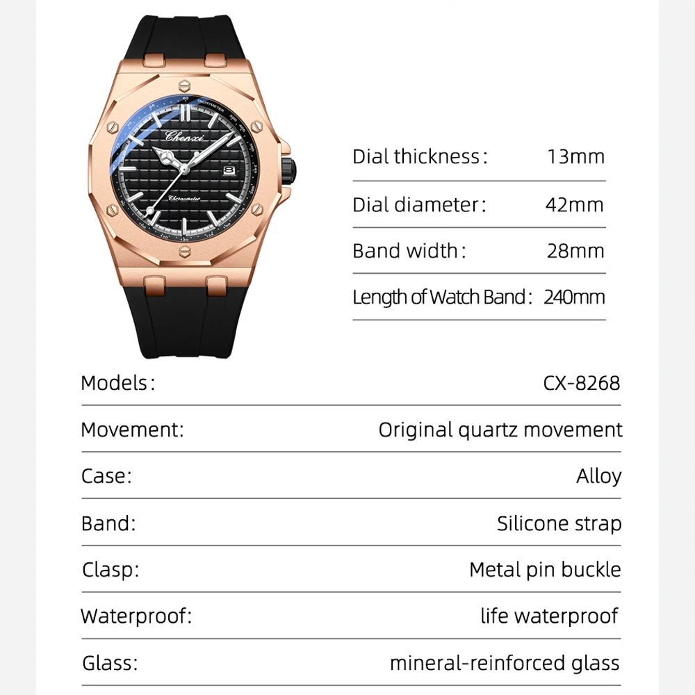 Chenxi-メンズステンレススチール防水時計,カレンダー,発光,ダイヤル,高級,カジュアル,トップブランド,ファッショナブル
