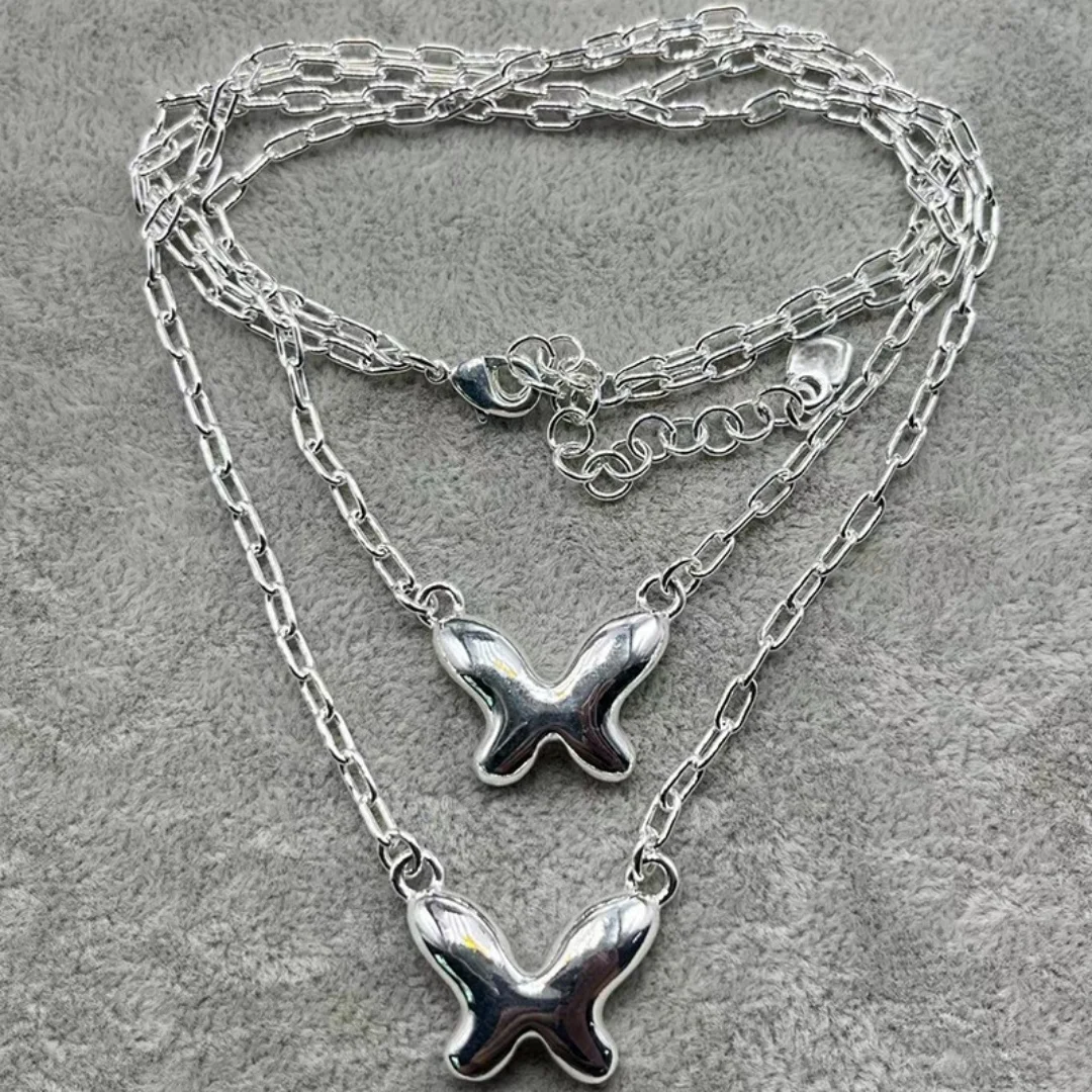 Women's Double Layered Butterfly Pendant Necklace, Personalized Gift