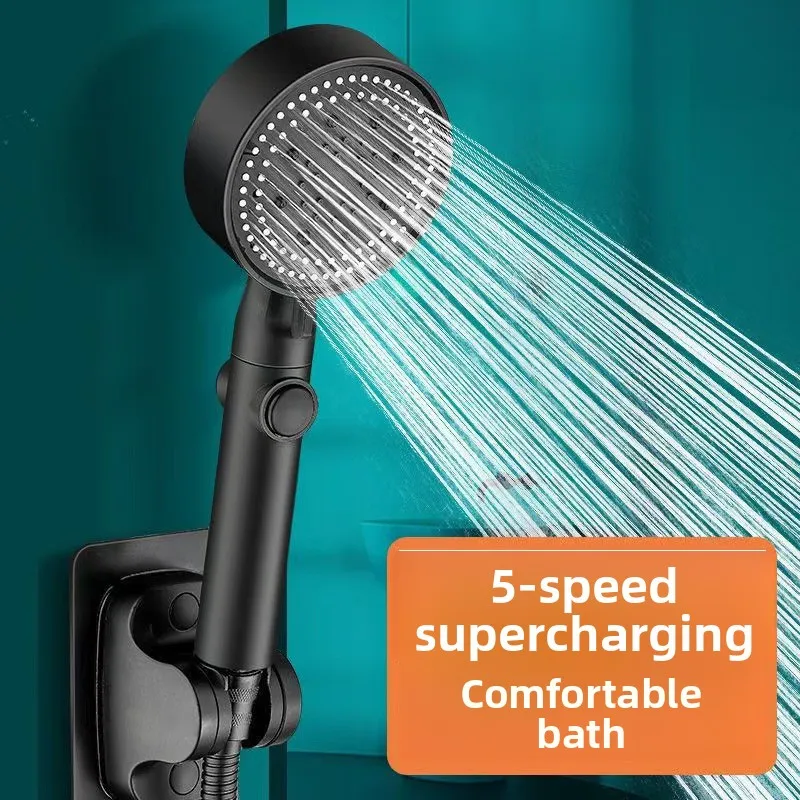 Five-speed Pressurized Shower Sprinkler Household Bath Handheld Drop-resistant Filter Bathroom Hose Set Water Saving Accessories