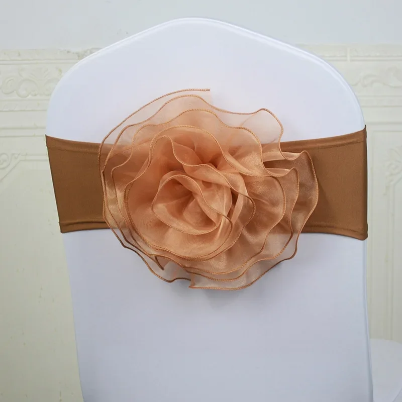 10pcs Wedding Chair Decoration Sashes Tie Satin Knot Cover Back Ribbon Big Flower Seat Belt Bow For Hotel Banquet Party Event