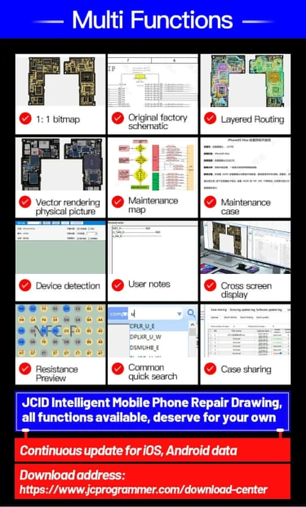JC Schematic Diagram Bitmap JCID Intelligent Drawing Card for iPhone ipad Android Circuit Integrated Diagram Bitmap ZXW Tools