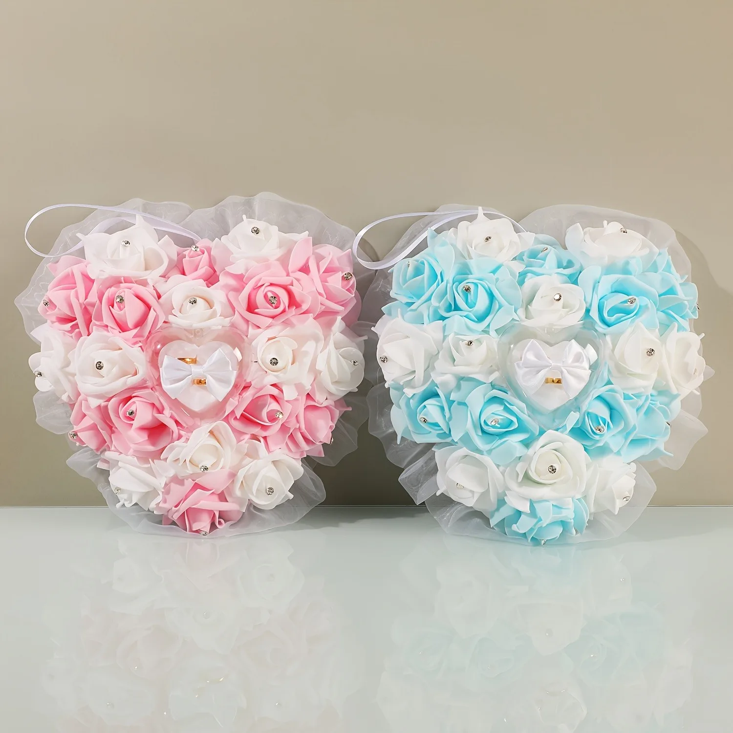 وسادة خاتم العروس المحمولة باليد على شكل قلب، وسادة خاتم اقتراح الحب الرومانسي وسادة خاتم الزواج