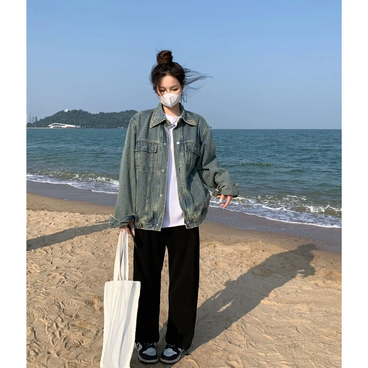 

Джинсовое пальто со стразами и бриллиантами, женские осенние лоскутные куртки на пуговицах в клетку, свободные студенческие хипстерские профессиональные верхние пальто, куртки