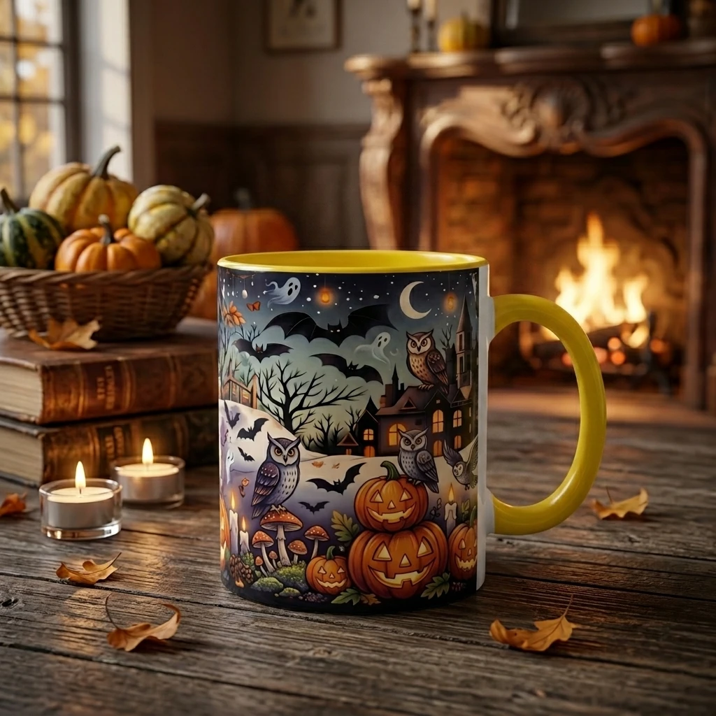 1pc, 11Oz, Halloween Pumpkin And Owl-Themed Mug, Made of Ceramic, Suitable for Coffee, Milk, And Tea, Heat-Resistant, Easy to Clean, Reusable, And Makes a Great Festive Decorative Gift
