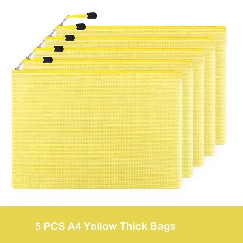 5pcs Mesh Zipper Pouch Document Bag Waterproof Zip File Folders A4 School Office Supplies Pencil Case Storage Bags