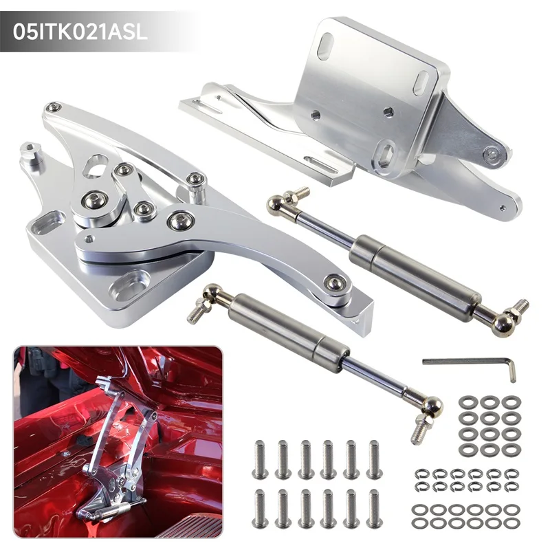 

Aluminum Billet Hood Hinge Kit Pair Left and Right Side For 1964-1966 Ford Mustang/ Comet Falcon Fairlane 1964-1965 Silver