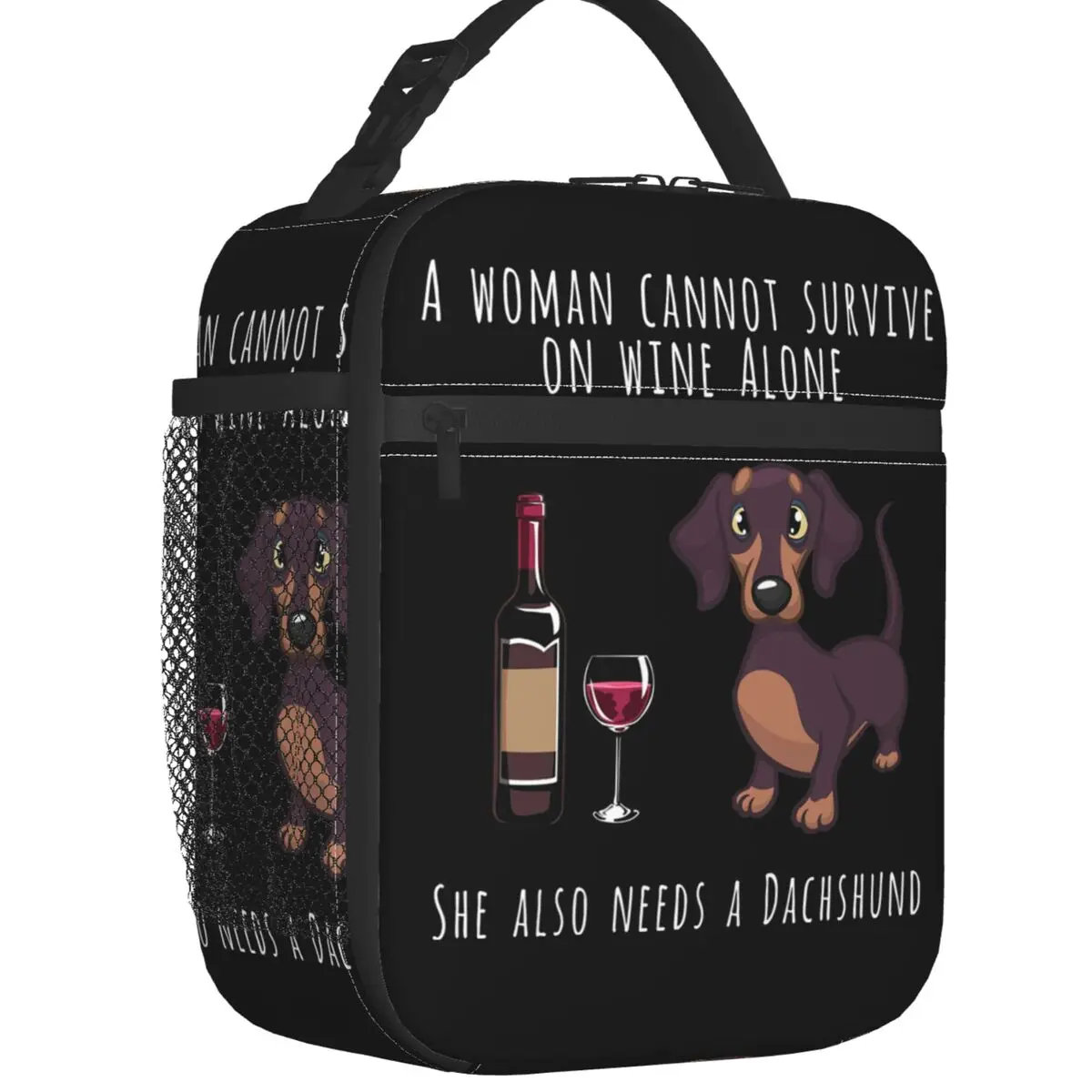 Custom Dachshund And Wine Funny Dog Lunch Bag Women Thermal Cooler Insulated Lunch Boxes for Children School