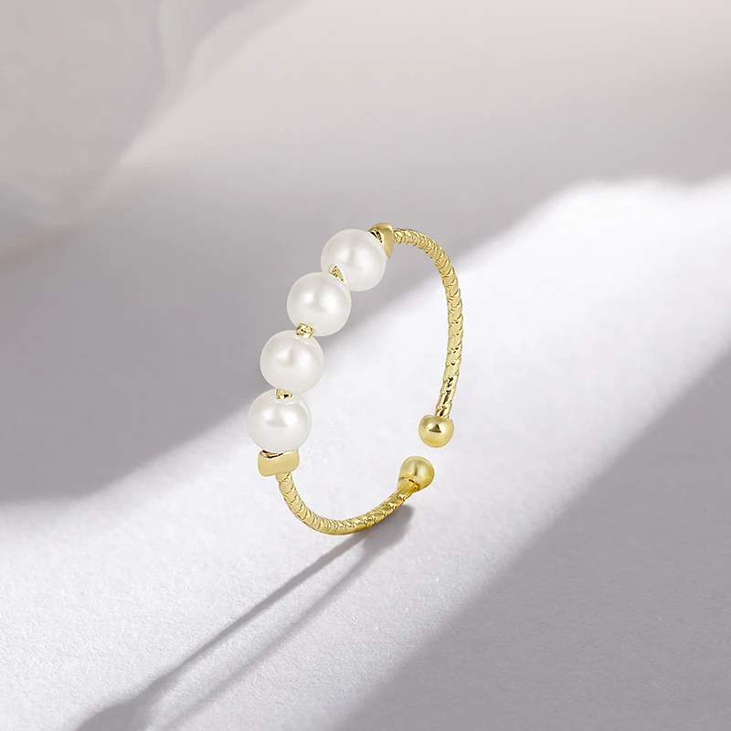 Anello di perle da donna, anello semplice, design di nicchia con apertura ad anello semplice e versatile