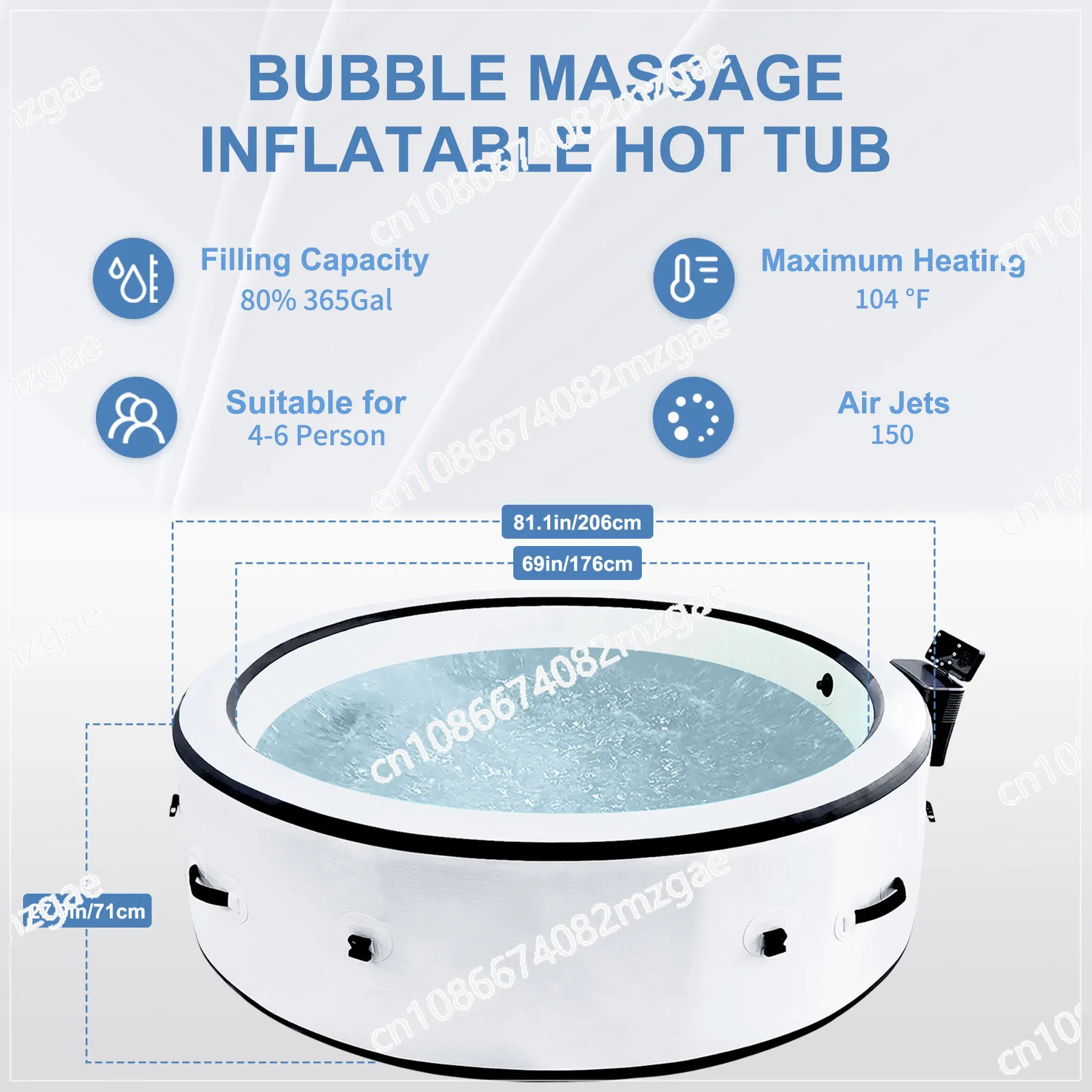 Inflatable SPA Jacuzzi Pool with Automatic Heating and Constant Temperature, Hot Tub Wave Bubble Massage Pool System