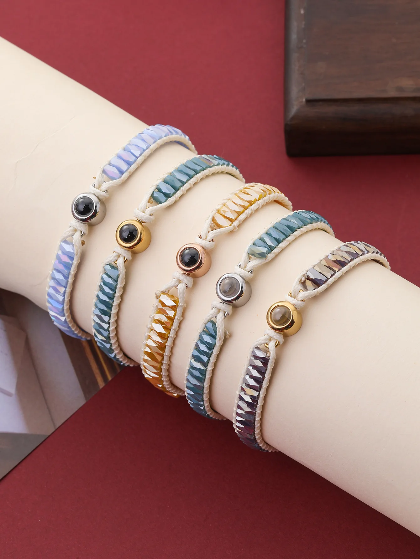 Personalized Photo Projection Bracelet Handmade Tibetan Woven Rope 316L Stainless Steel Ethnic Jewelry Gift