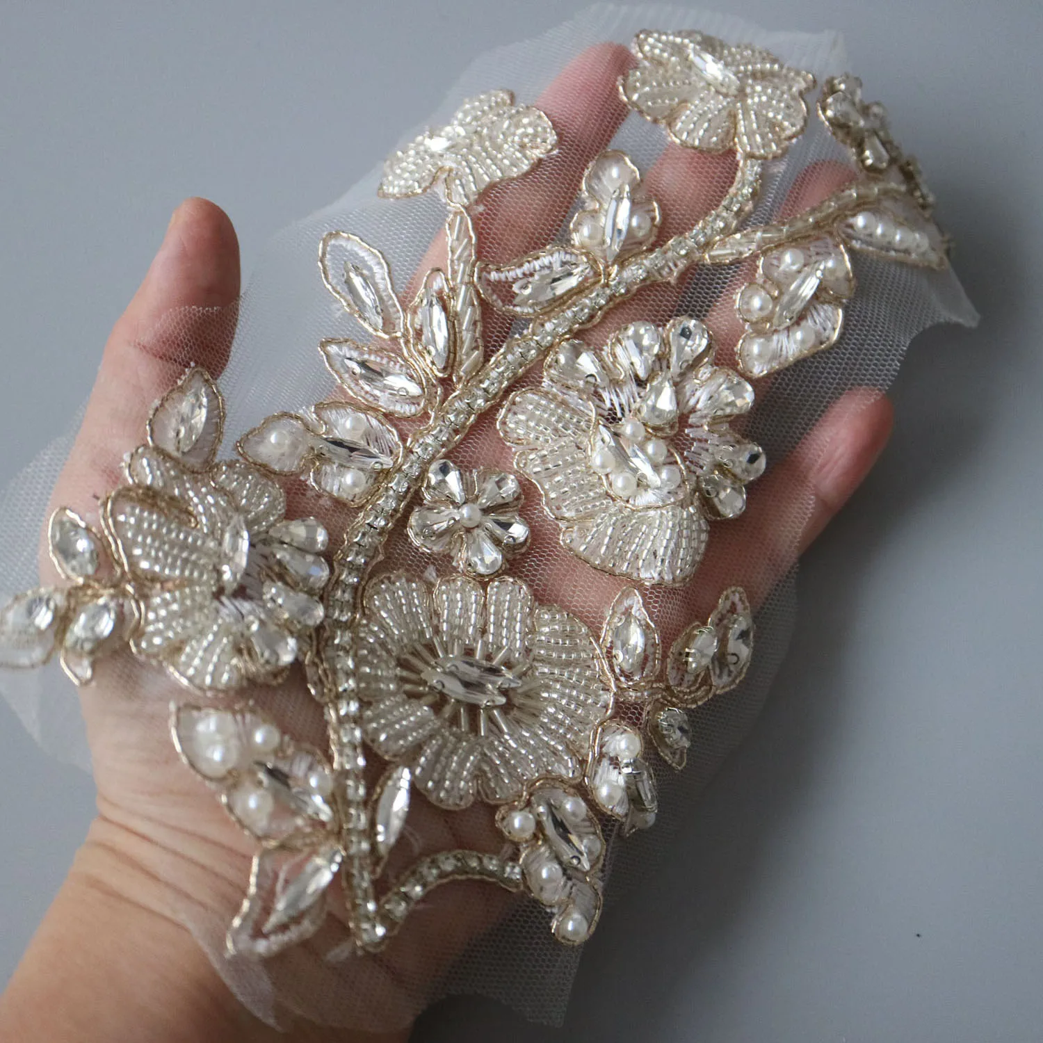 2 Stück/Paar Luxuriöse Glas-Strass-Perlen-Applikationen für Kleidung, DIY-Applikationen zum Aufnähen, Blumenapplikationen für Hochzeitskleider, Stickerei – Detail 33