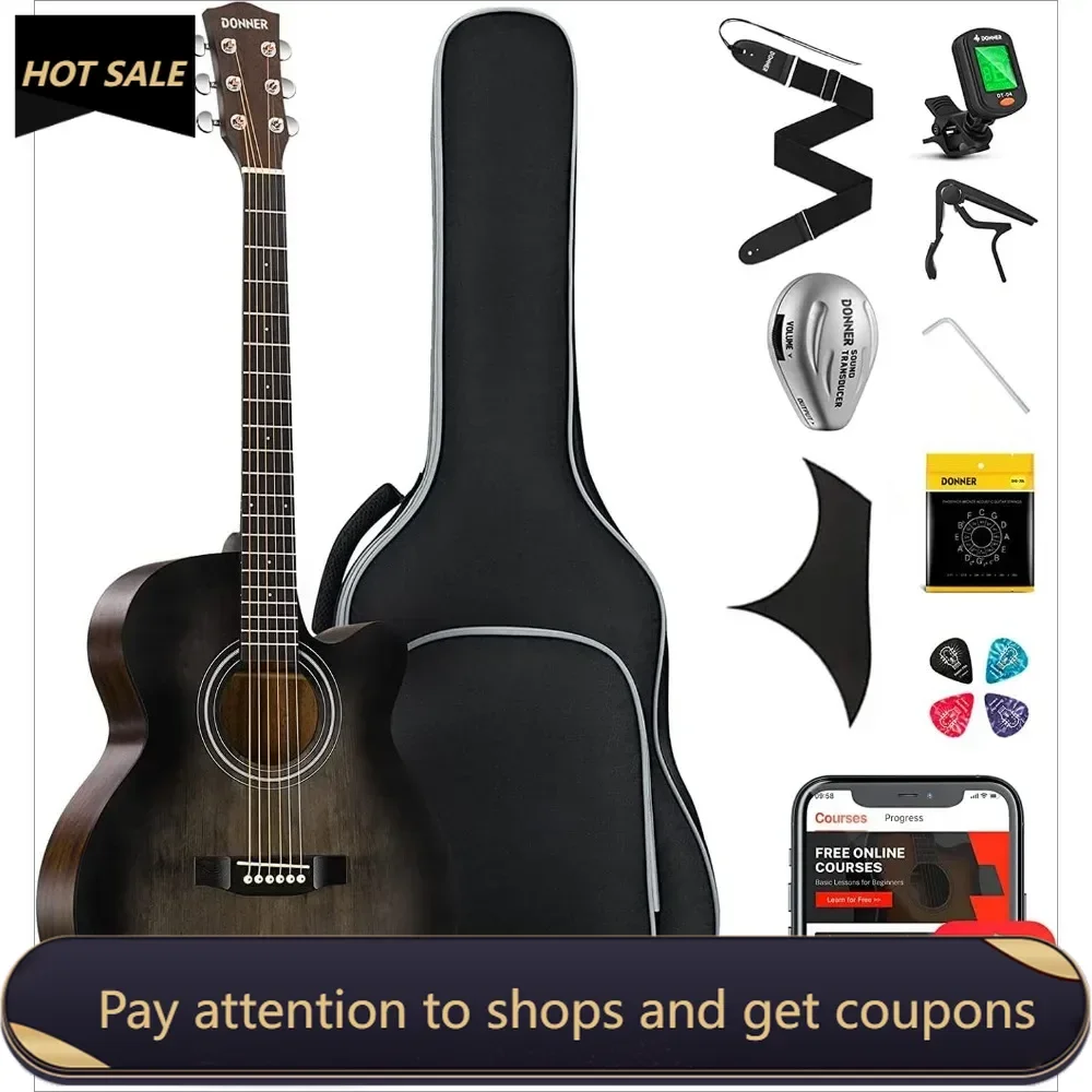 

Acoustic Guitar for Beginner Adult 40 Inch Cutaway Acustica Guitarra Bundle Kit Teen Right Hand Black Brown Freight free