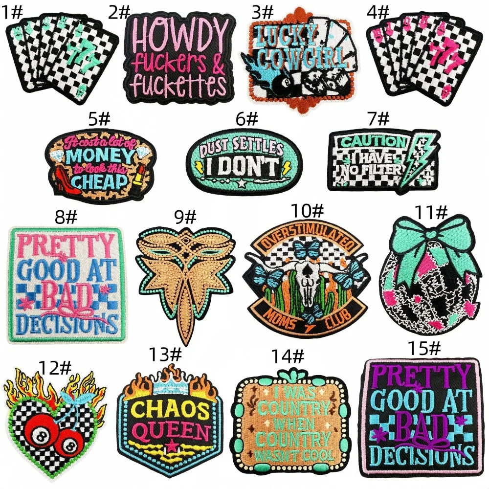 Cartoon Letters Western Element Badges  Embroidery Patch DIY T-shirt Backpack Hat Iron on Patches Sticker Sewing Decor Applique