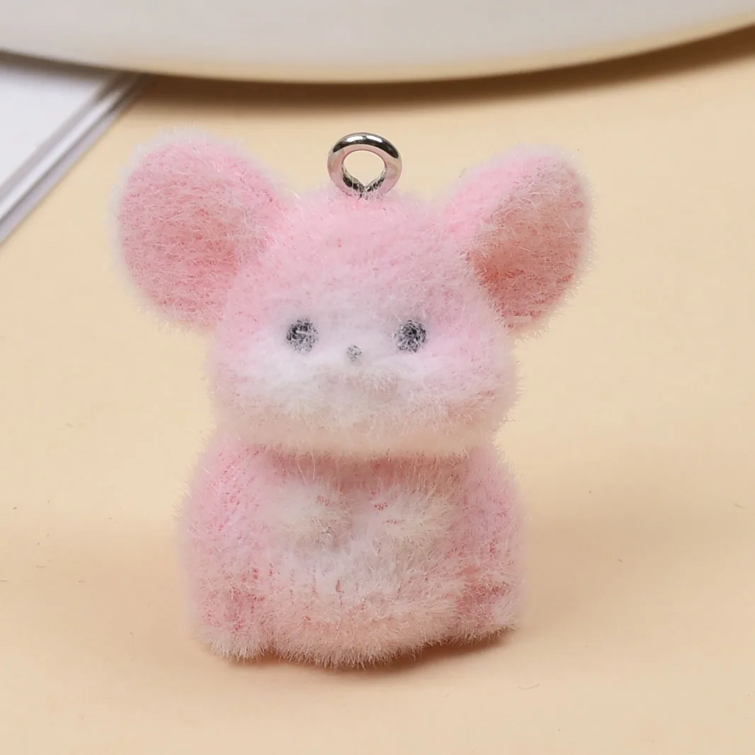 20pcs Flocking Resin Mouse charms Cartoon animal Doll Pendant For  animal necklace Keychains diy Handmade jewelry fittings