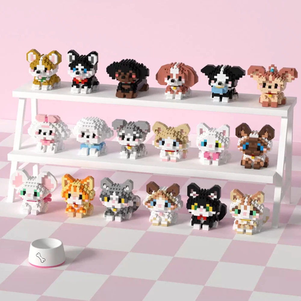 Niedliches Haustier Hund Katze Micro Baustein Modell Set Kinder Stadt Cartoon Tier Diamant Ziegel Lernspielzeug Weihnachtsgeschenke für Kinder