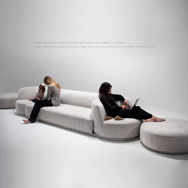 Italian minimalist living room straight row three-person fabric rotating sofa